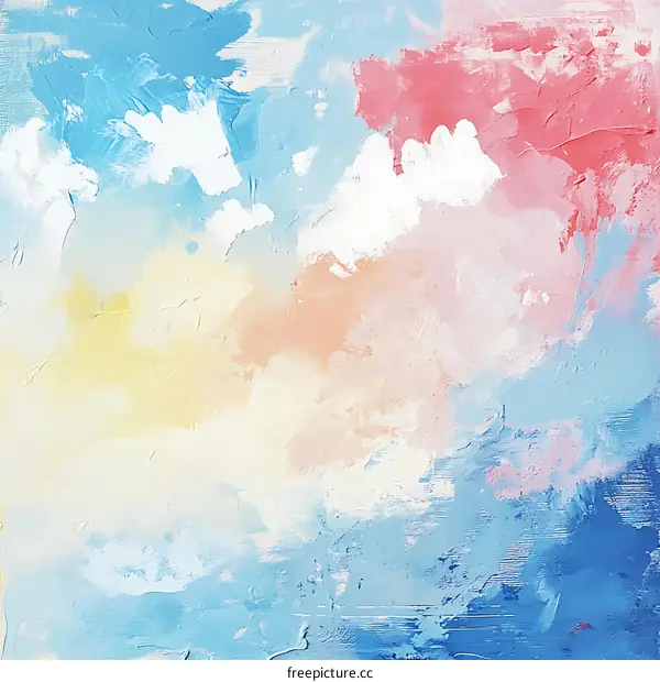 Abstract Painting of Clouds in Blue, Yellow, White, Pink, and Red