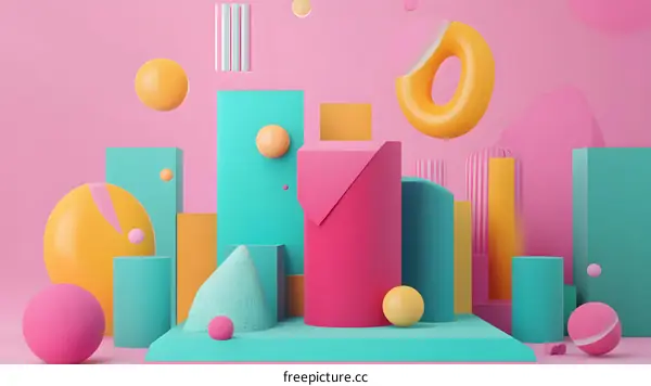 Abstract 3D Geometric Shapes on Pink Background