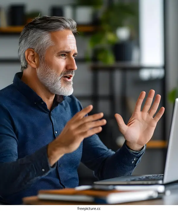 Businessman Talking on Laptop Video Call Conference
