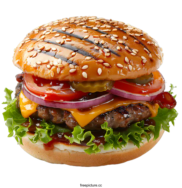 [Transparent Background PNG]yummy hamburger with fresh ingredients