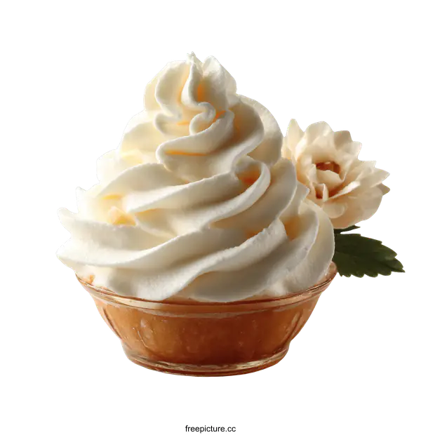 [Transparent Background PNG]Whipped Cream Dessert with Floral Garnish