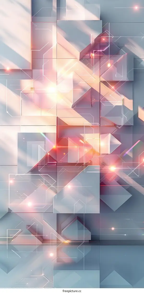 Abstract 3D rendering of geometric shapes with glowing light effects