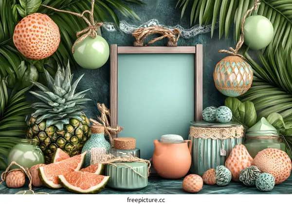 Tropical Summer Mockup with Green and Orange Ornaments