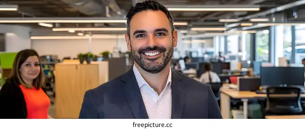 Smiling Businessman In Modern Office Setting