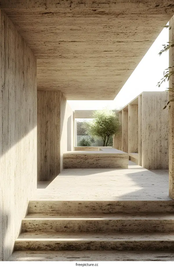 Modern Minimalist Architecture with Stone Walls and Stairs