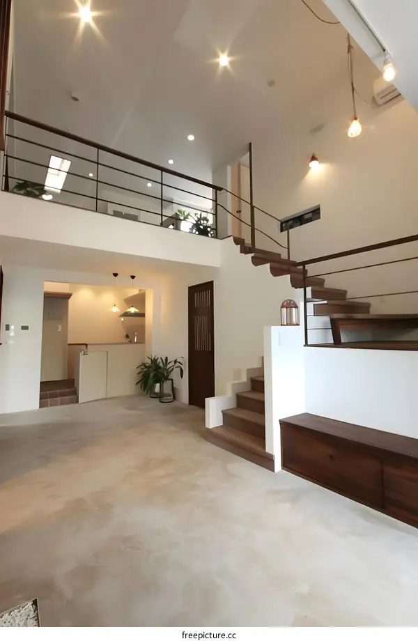 Modern Minimalist Home Interior Design with Staircase and White Walls