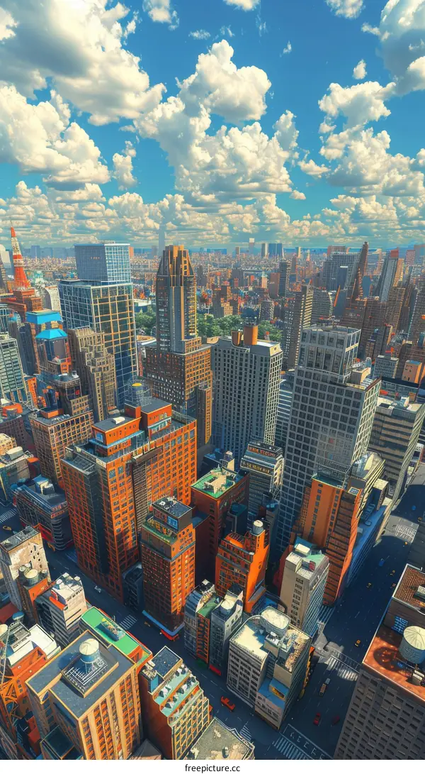 Towering Skyscrapers and Bustling Streets of a Metropolis