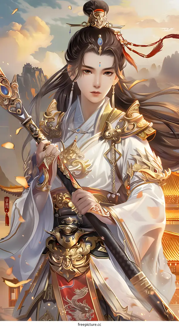 Fantasy Chinese Style Illustration of Warrior with Sword