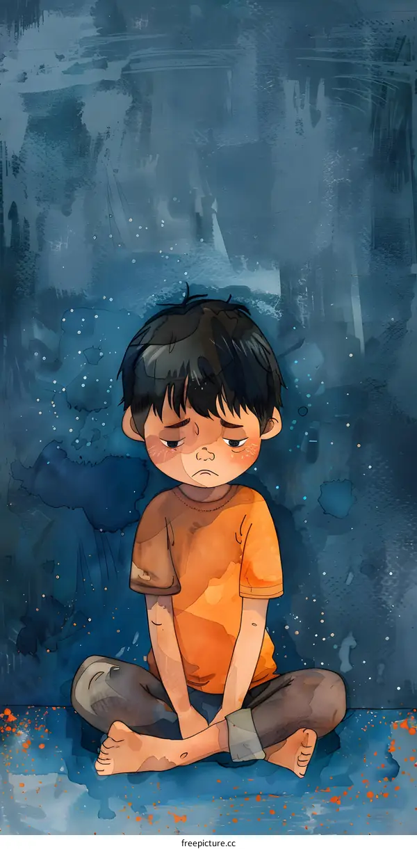 sad boy sitting on the floor