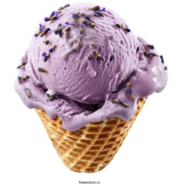 [Transparent Background PNG]Lavender Ice Cream in Waffle Cone