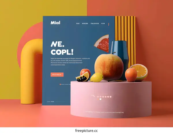 Minimalist 3D Still Life with Fruits and Geometric Shapes