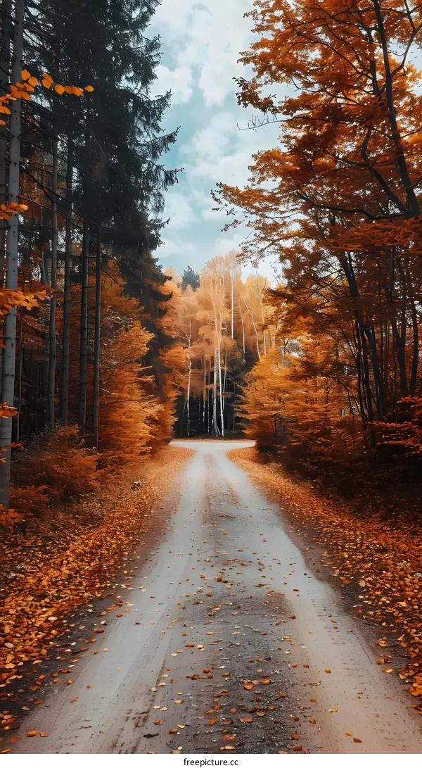 Autumn Path Through a Forest of Trees