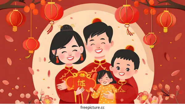 Happy Chinese New Year Family Illustration
