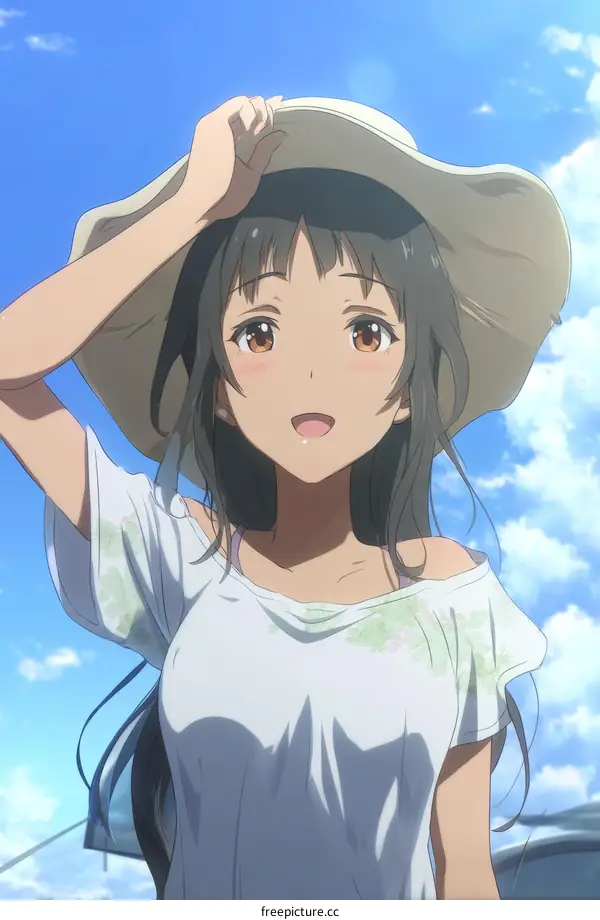 Anime Girl with a Straw Hat on a Sunny Day