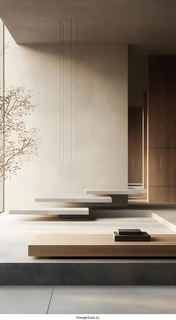 Minimalist Interior Design with Concrete and Wood