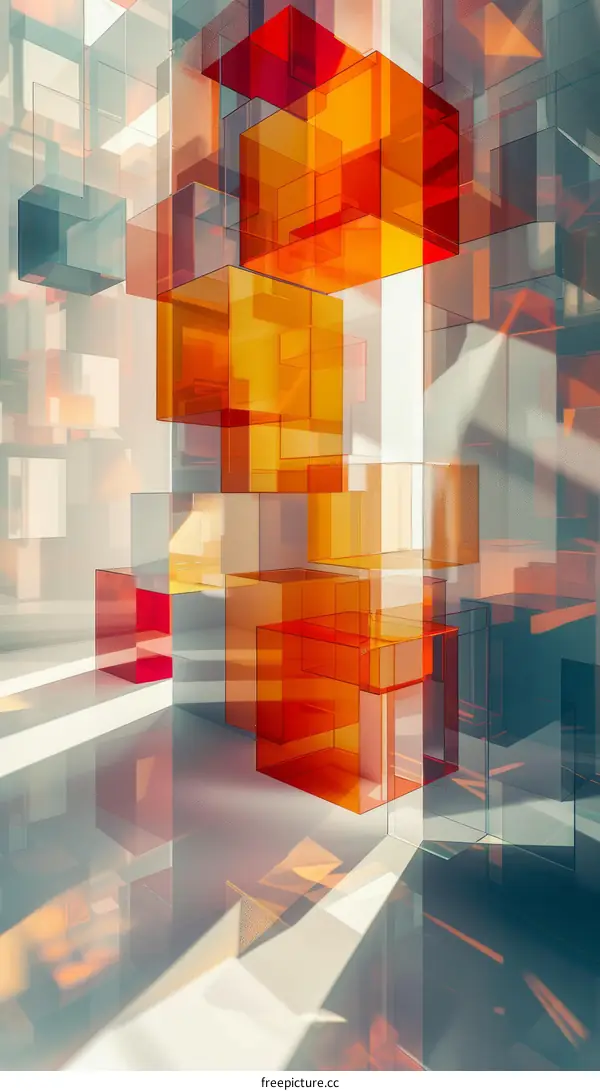 Abstract 3D Rendering of Translucent Glass Cubes