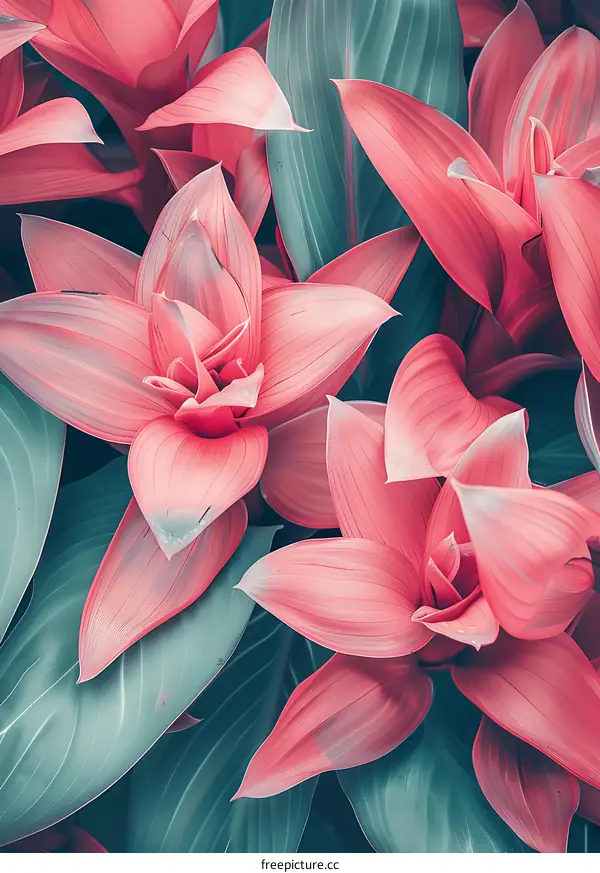 Pink and Green Tropical Leaves Background