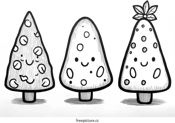 Cute Christmas Trees with Smiling Faces Illustration