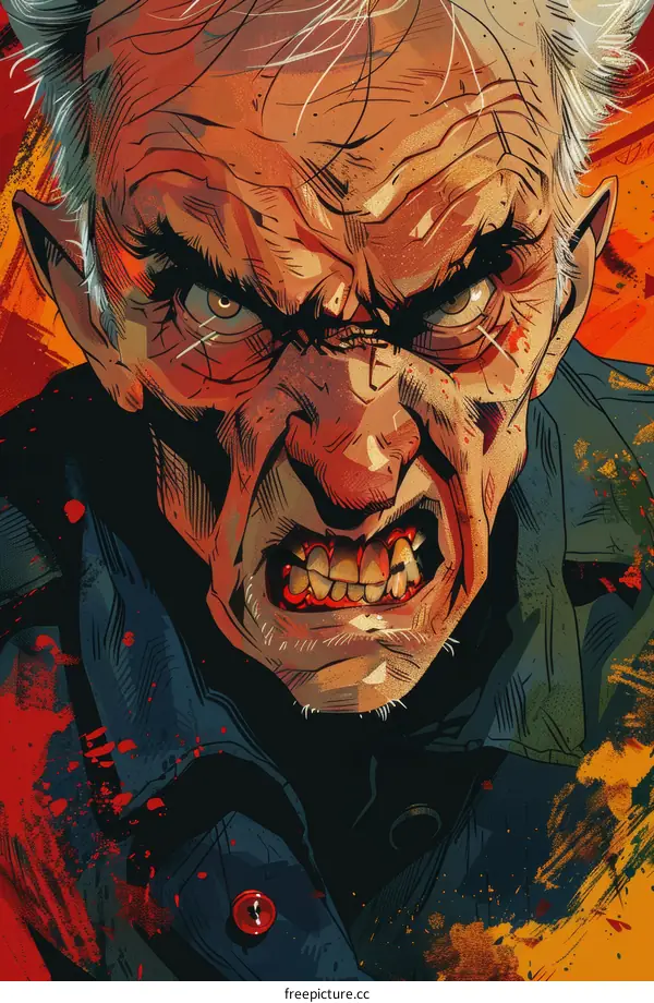 Illustration of an old man with a red background