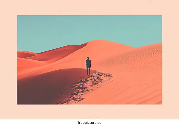 Silhouette Of A Person Standing On A Sandy Desert Dune
