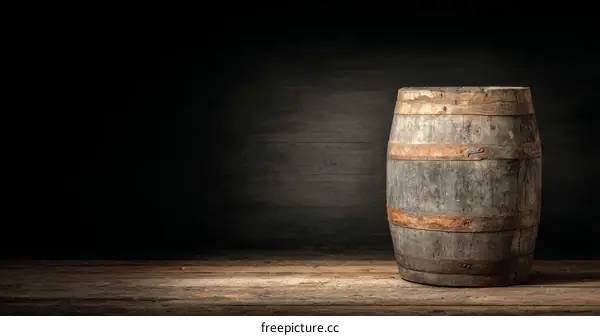 Aged Wooden Barrel on Rustic Tabletop