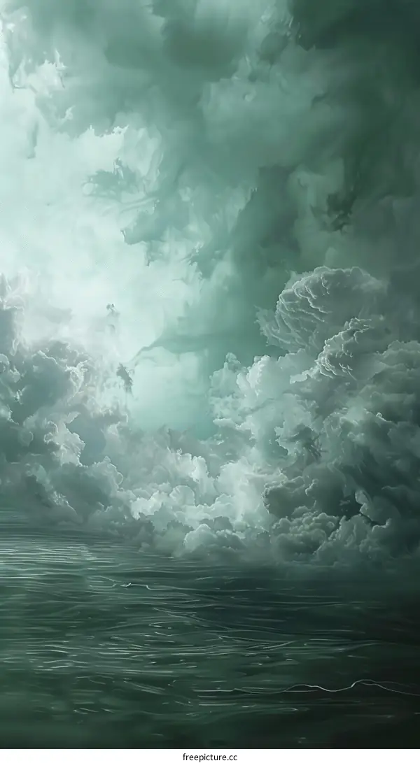 Green Storm Clouds Over the Ocean