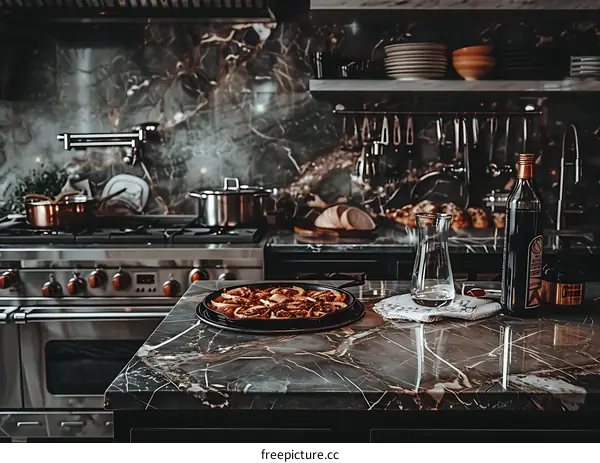 Freshly Baked Cinnamon Rolls on Marble Kitchen Counter