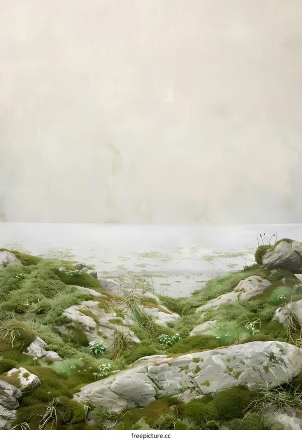 Seaweed Covered Rocks on a Misty Coastline