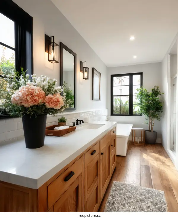 Modern Farmhouse Bathroom Vanity with Natural Light
