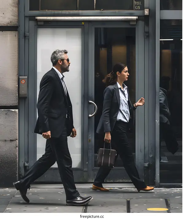 Business People Walking Out of Office Building