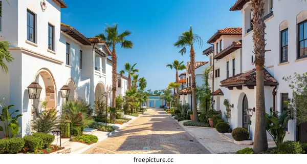 Modern American Mediterranean Style Villa Community Street View