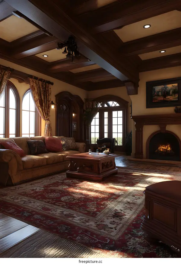 Modern Living Room with Elegant Furnishings and a Cozy Fireplace