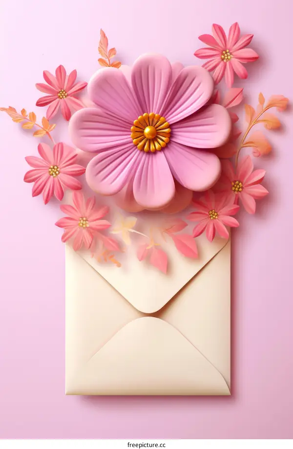 Pink, Vibrant Flowers in an Envelope