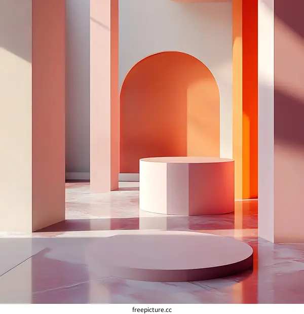 Abstract Minimalist Geometric Shapes with Pink and Orange Colors