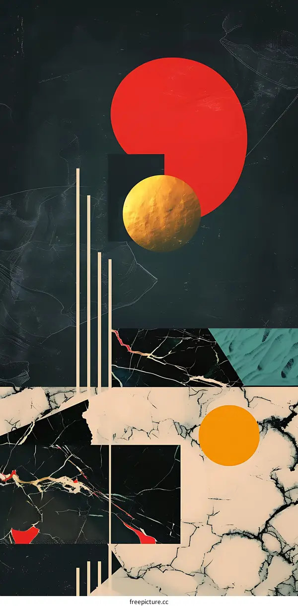 Abstract Art with Geometric Shapes and Red, Yellow and Gold Colors