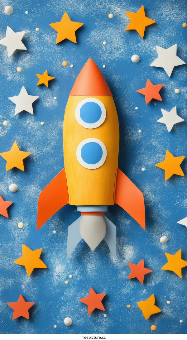 Colorful Paper Rocket Ship in Space Background