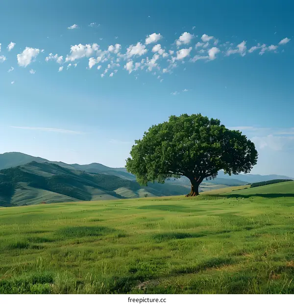 A Lone Tree in a Vast Green Field
