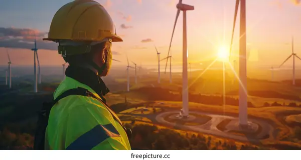 Wind turbines in a field