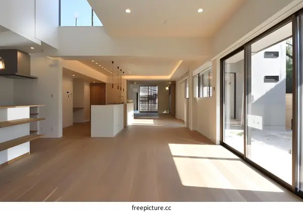 Modern Minimalist Living Room Interior Design with White Walls and Wooden Flooring