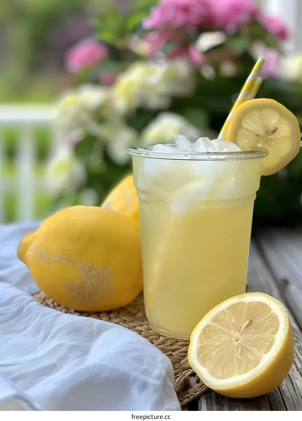 Refreshing Summer Lemonade with Ice and Lemon Slices