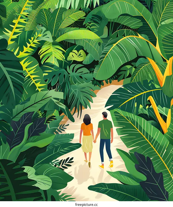 Couple Walking Through Tropical Rainforest