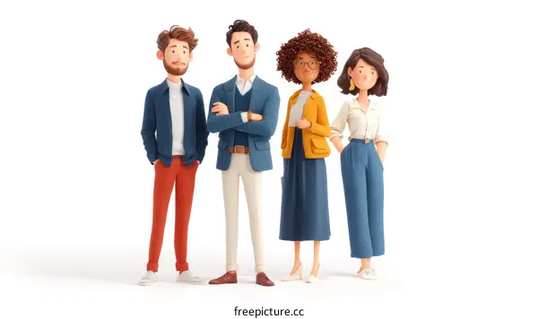 Diverse Team Standing Together Cartoon Illustration