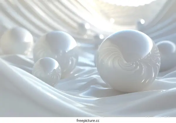 Glossy White Spheres on a White Fabric Background
