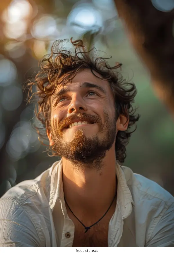 Close Up Portrait of a Man with Curly Hair