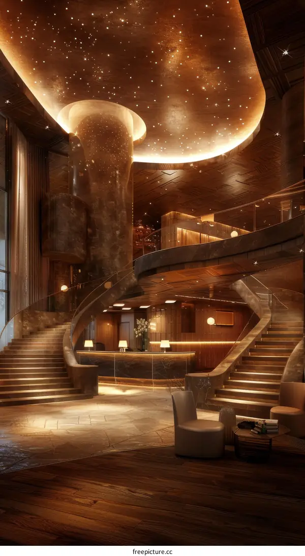 Luxury Hotel Lobby Interior Design with Starry Ceiling