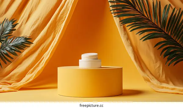 Yellow Aesthetic Product Display with Draped Fabric