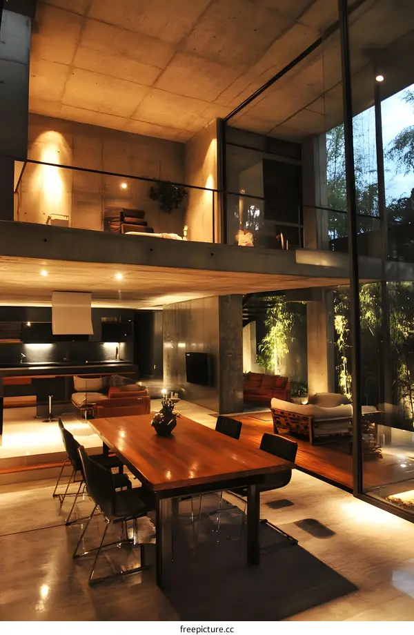Modern Interior Design Concrete House With Large Windows