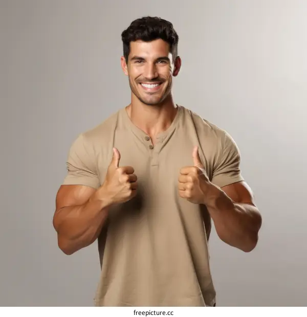 Handsome muscular man smiling and giving thumbs up