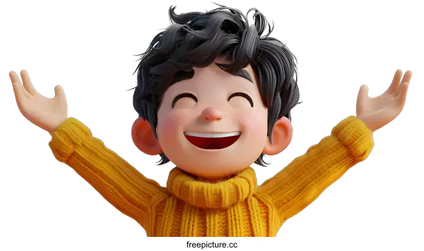 [Transparent Background PNG]3D illustration of a happy boy