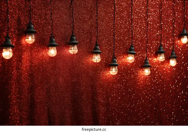 String Lights on a Red Glittery Background